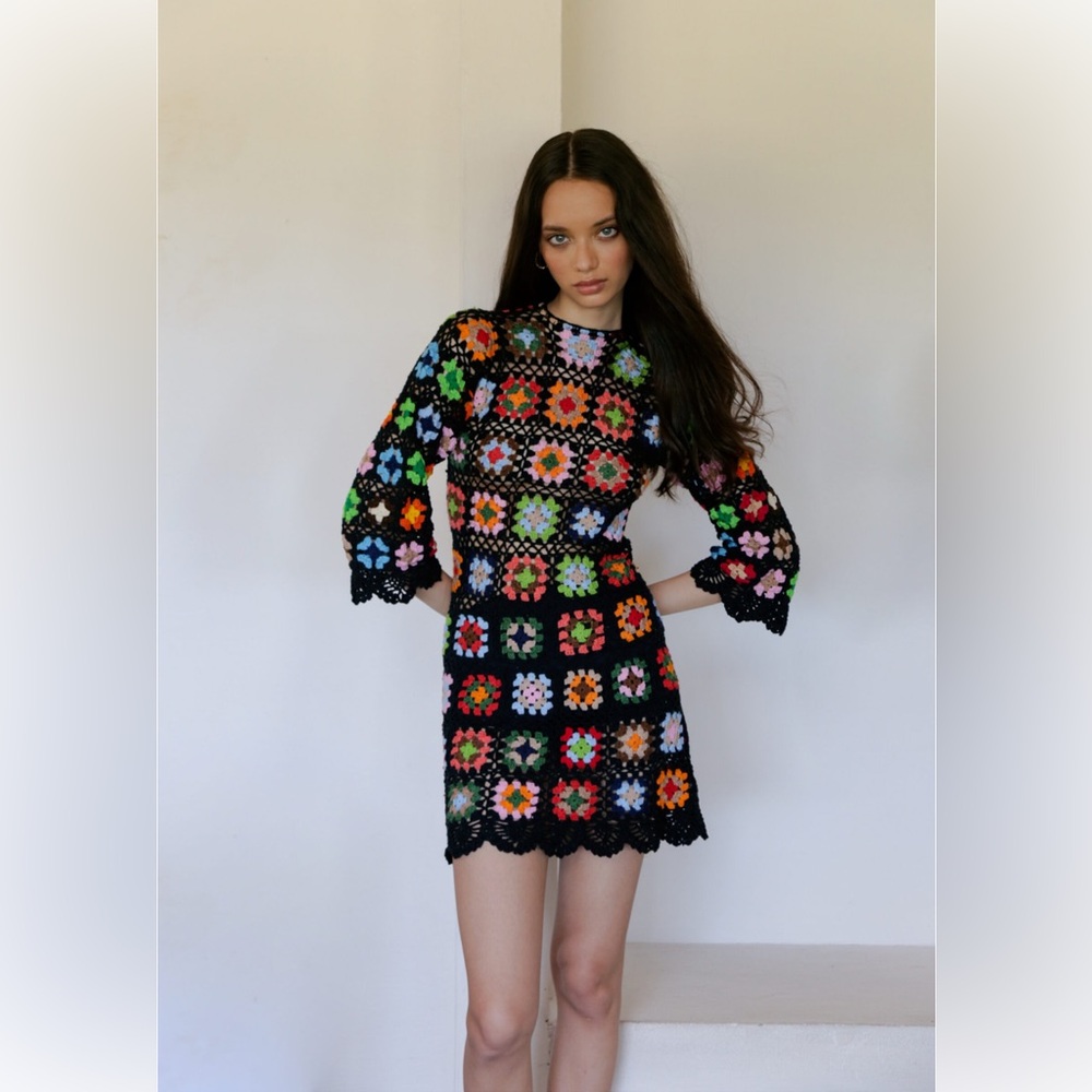 Alix Pinho***Black Crochet Flower Mini Dress***Small $858